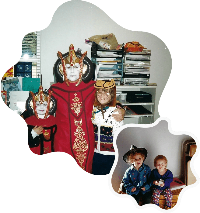 Children dressed in costumes posing indoors.